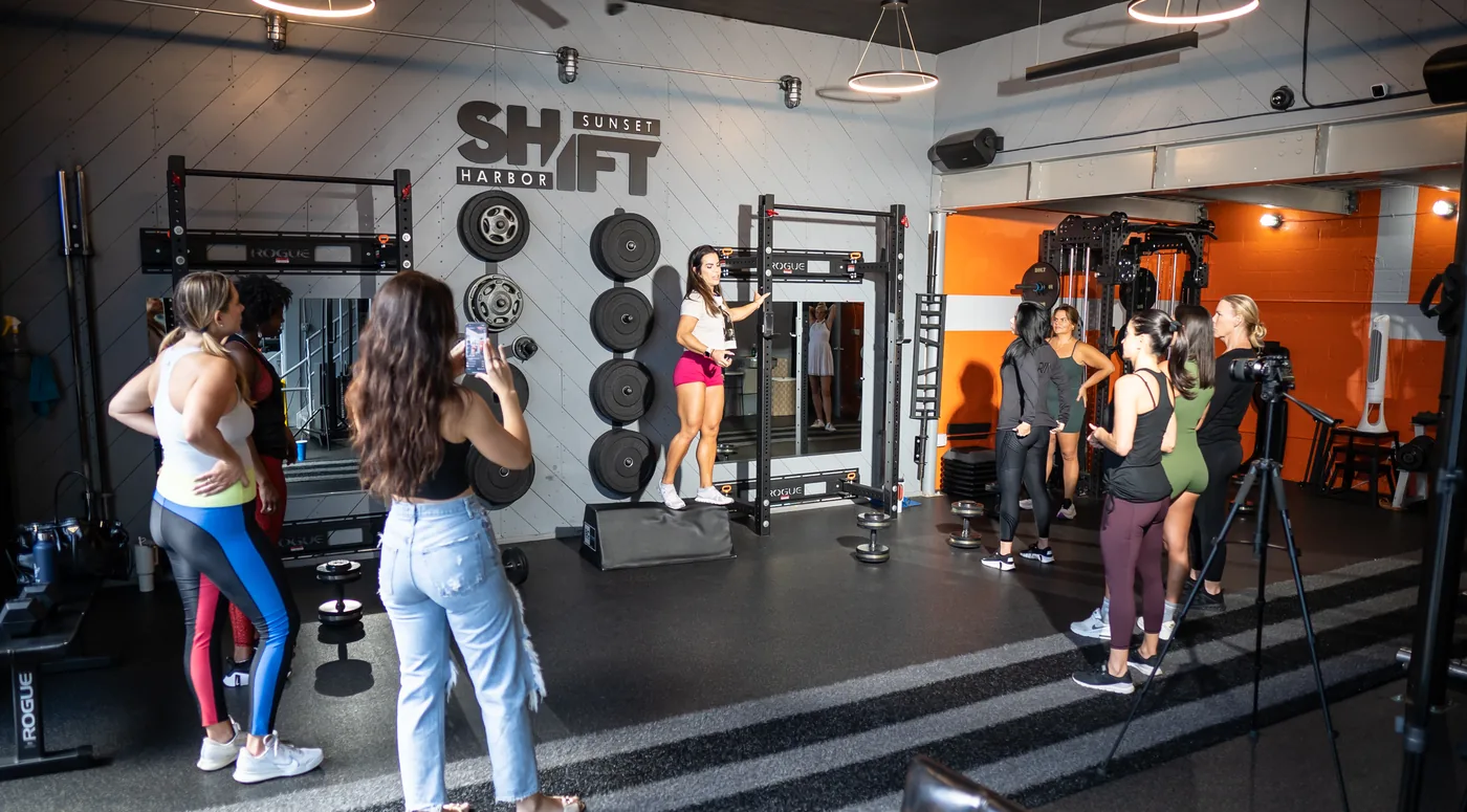 Amanda Ferreira leading a group training session at Shift Sunset Harbor gym in Miami